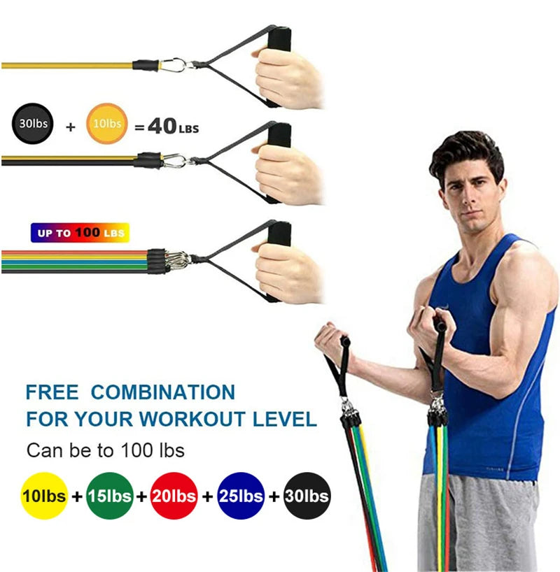 11pcs Resistance Bands Set with Ankle Strap & Chest Expander for Fitness Pilates