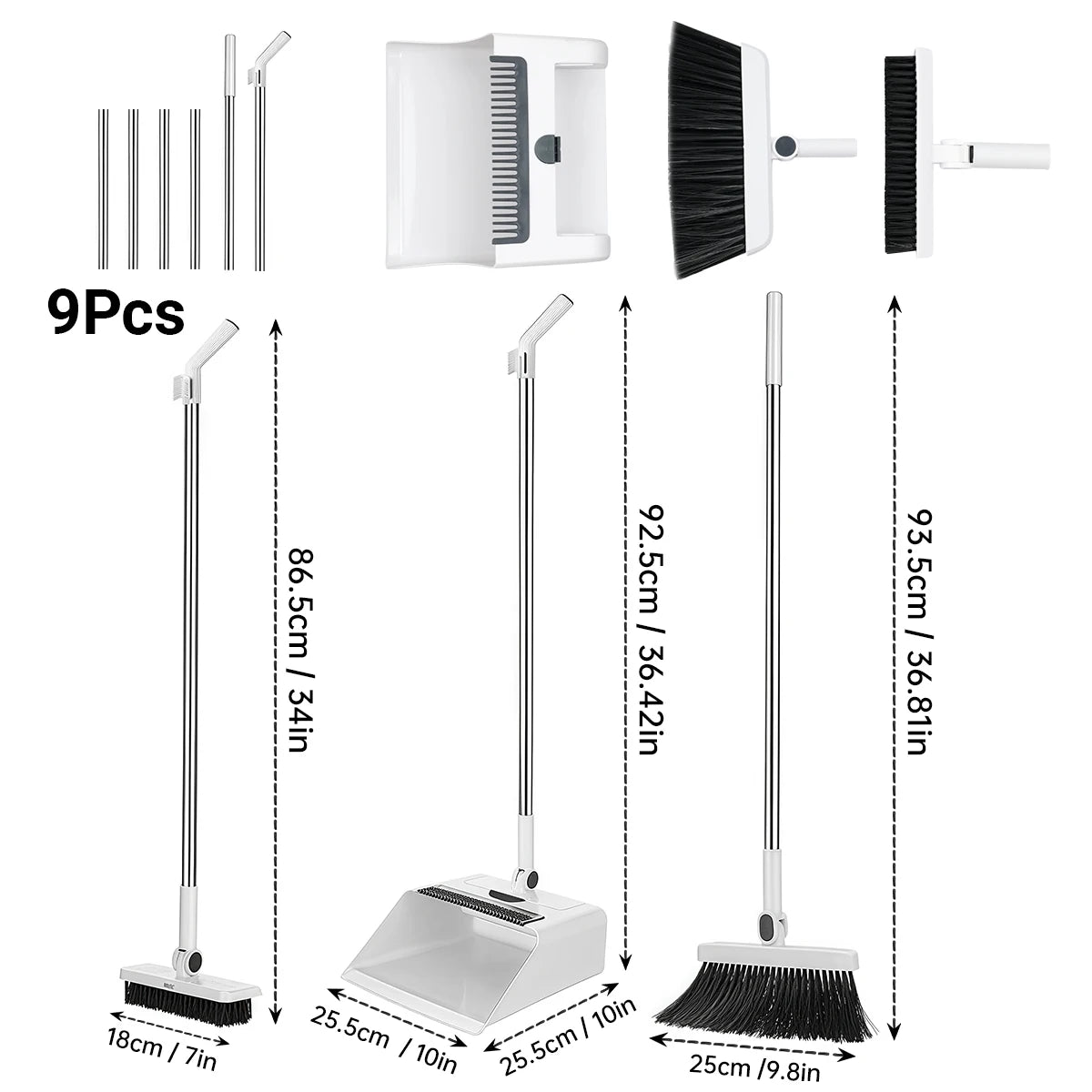 3-in-1 Long-Handled Broom and Dustpan Set for Home Office School Dorm