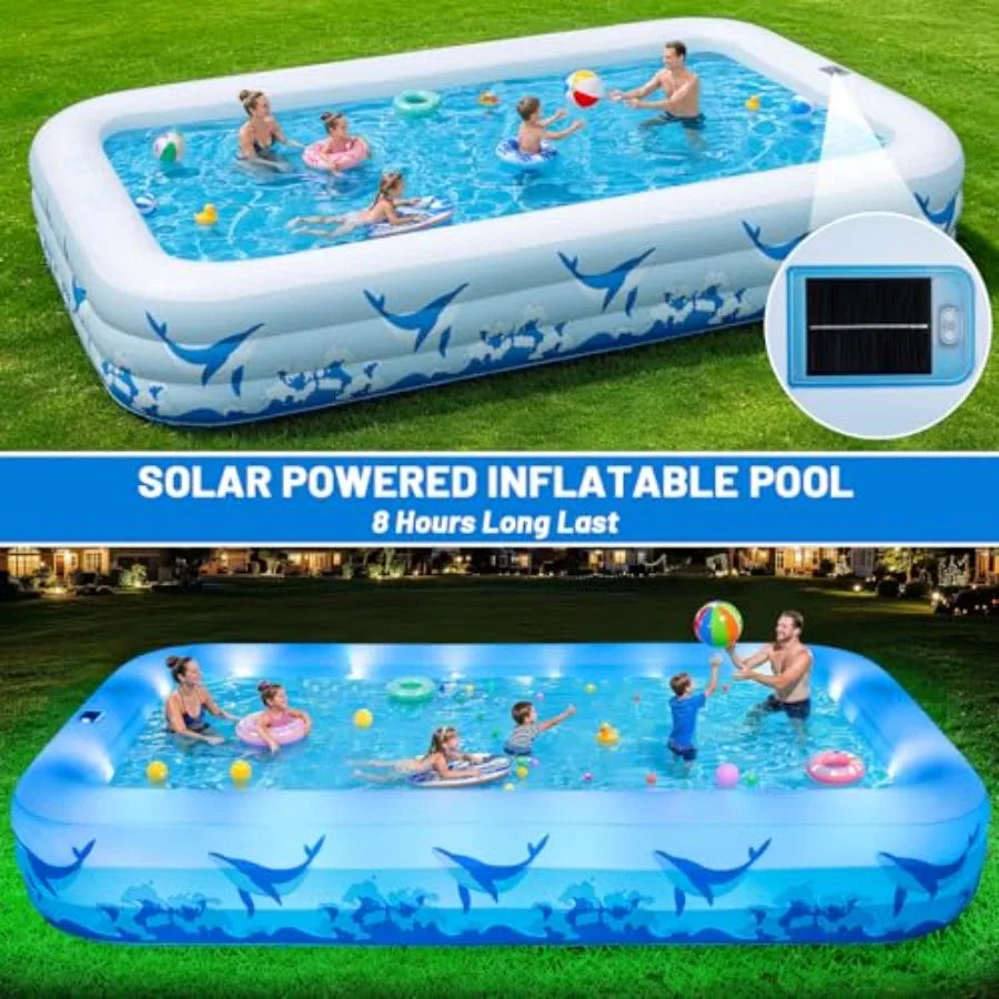 Inflatable Backyard Swimming Pool for Kids & Adults - 7-Color LED Light