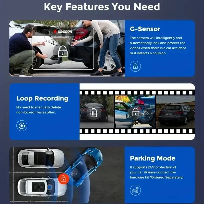 1080P Dash Cam WiFi Front & Rear Camera with Night Vision for Cars