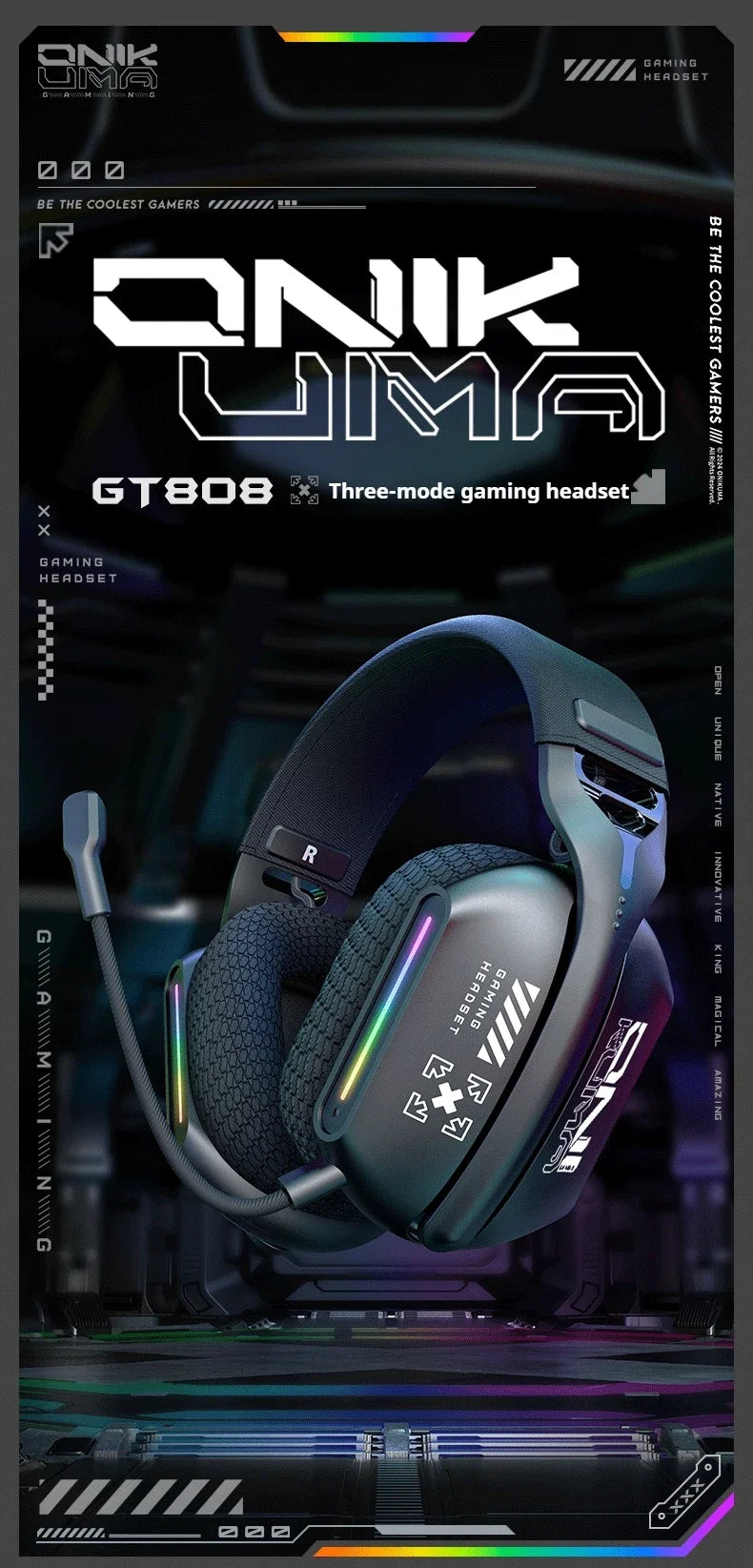 New Wireless Gaming Headset 3 Modes Bendable HD Mic Soft Ear Pads