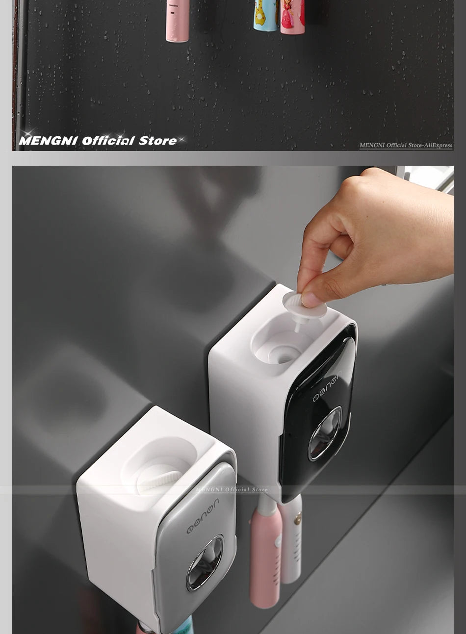 Automatic Toothpaste Dispenser Wall-Mounted Squeezer Toothbrush Holder Rack