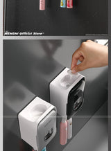 Automatic Toothpaste Dispenser Wall-Mounted Squeezer Toothbrush Holder Rack