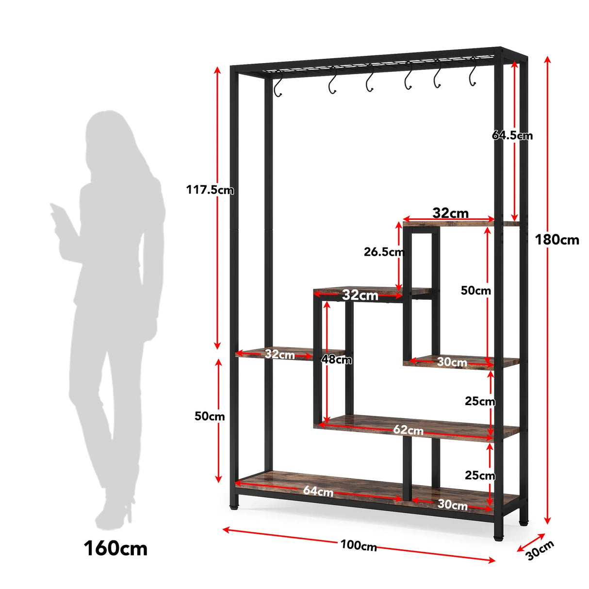 Tribesigns 5-Tier Tall Indoor Plant Stand with 10 Hanging Hooks, 70.9 Inches