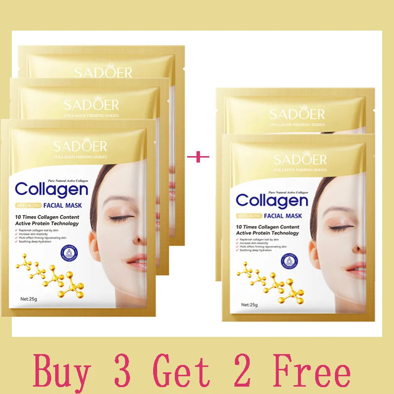 Korean Collagen Facial Mask 10pcs - Anti-Aging, Moisturizing, Brightening