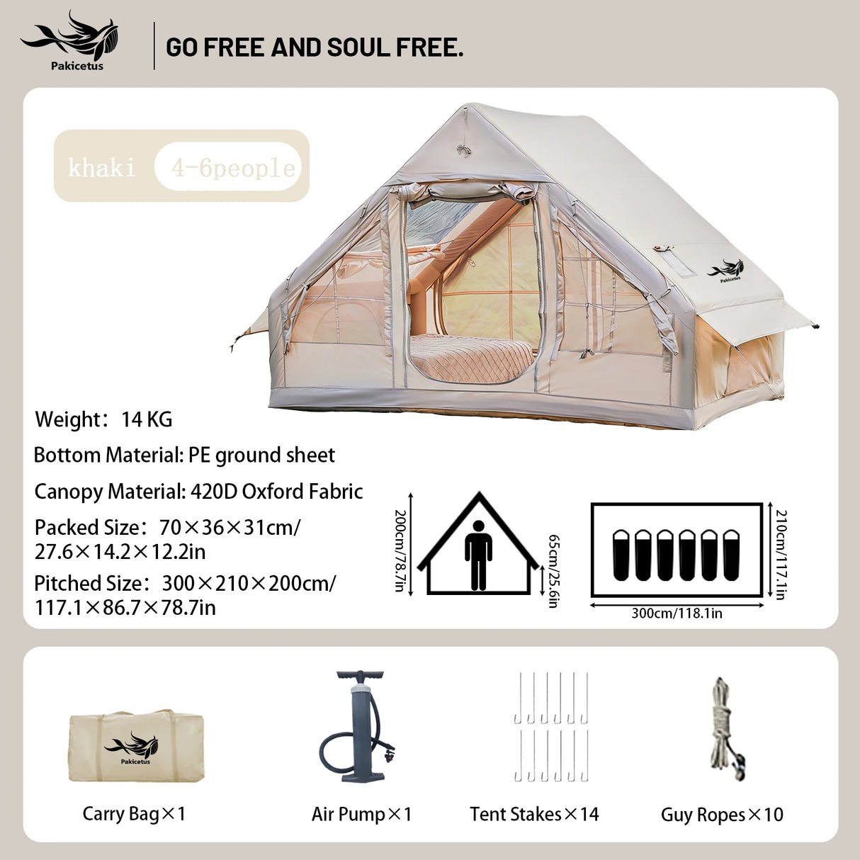 Inflatable Camping Tent for 4-8 Persons, Waterproof with Carry Bag