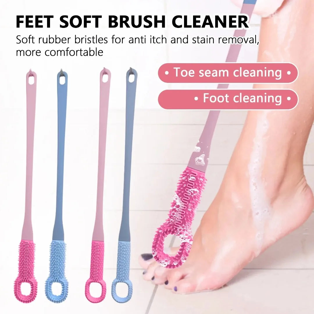 Comfort Silicone Brush Long Handle Soft Rubber Toe Gap Brush for Foot Care