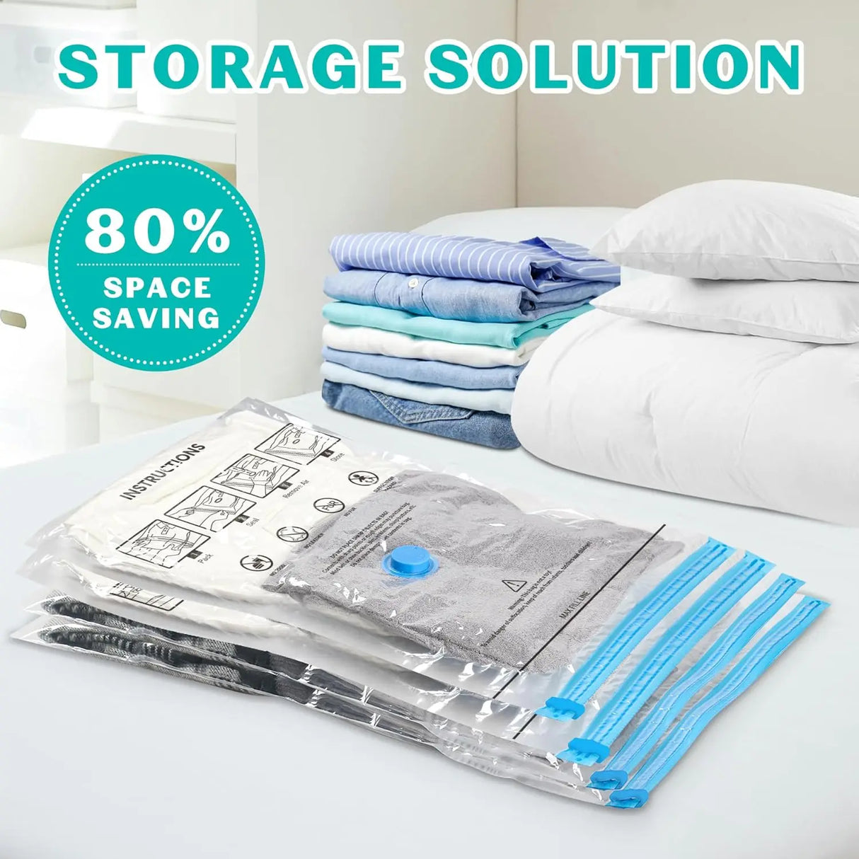 Vacuum Storage Bags with Hand Pump, 15 Pack for Clothes and Travel