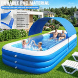 Inflatable Pool with Canopy, Large Blow Up Pool for Backyard Use