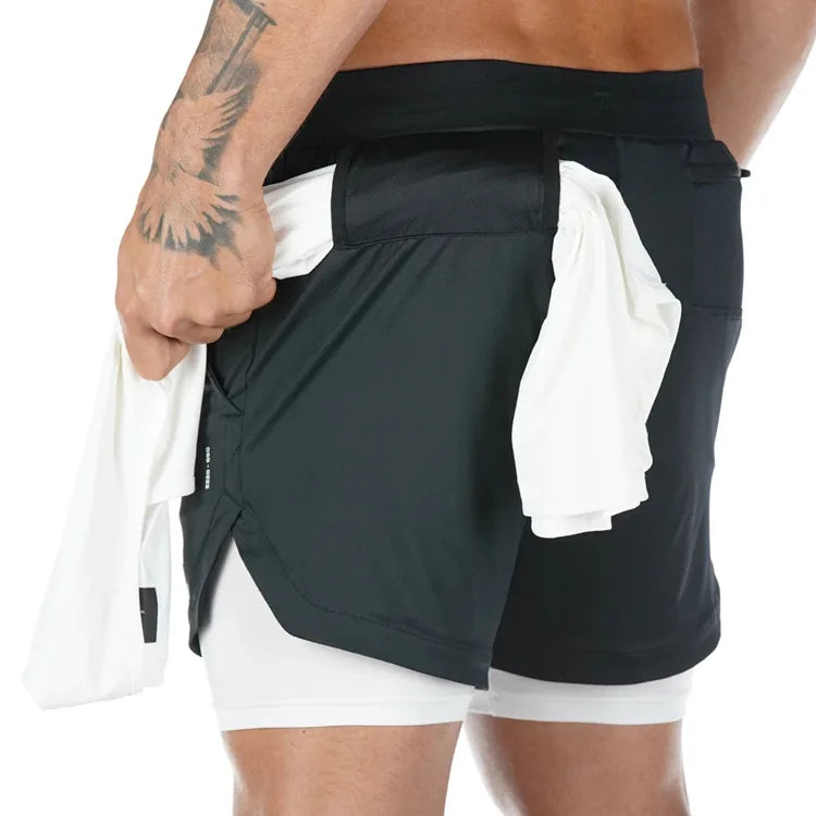 Camo Running Shorts Men 2-in-1 Quick Dry Gym Fitness Summer Workout