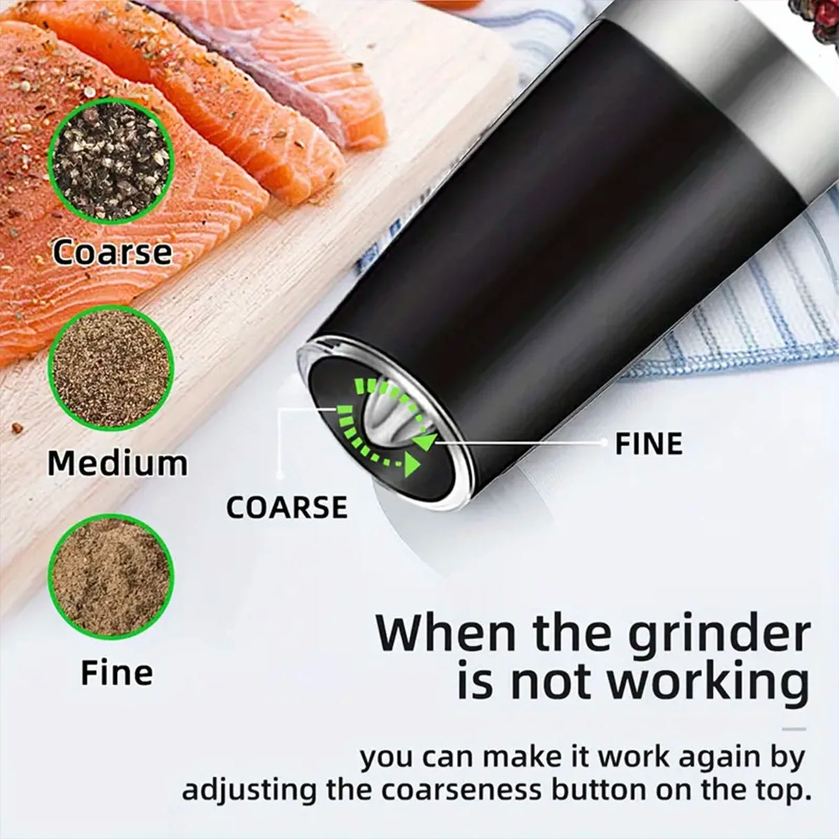Gravity Electric Salt and Pepper Mill, Battery Powered, Adjustable Coarseness