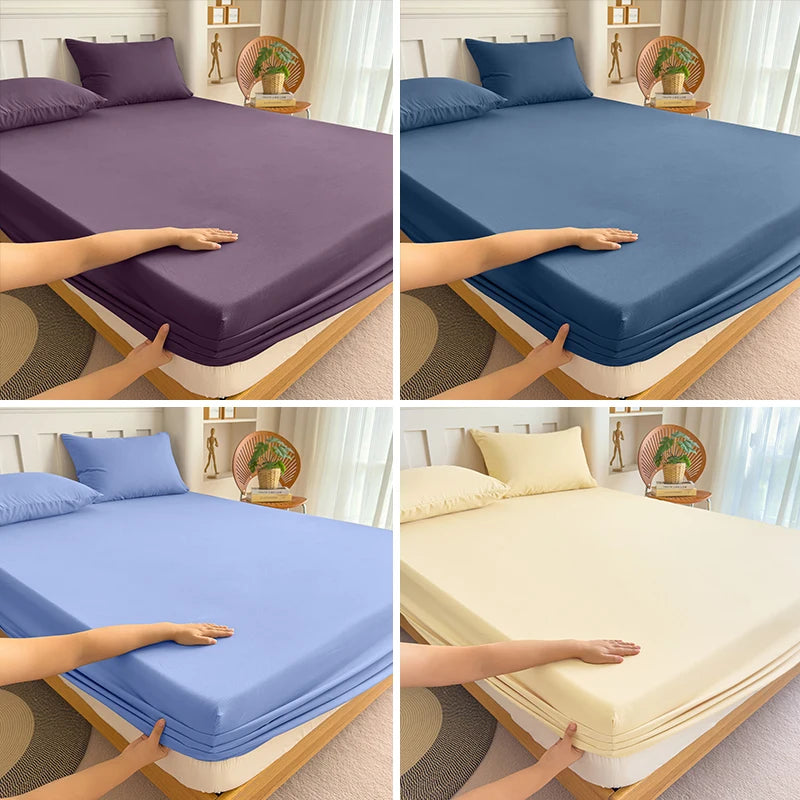 Fitted Bed Sheet 90/120/150/180x200 cm Solid Color Mattress Protector - Cozy Bed Sheets