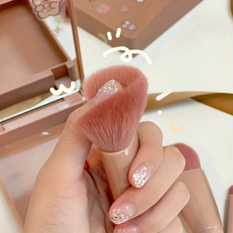 Portable Makeup Brush Set 5Pcs with Mirror - Travel Kit
