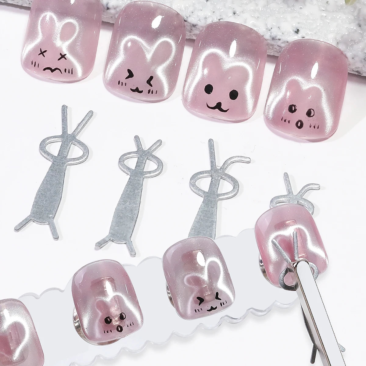 Cat Eye Magnet Set 9pcs for Nails - Heart Shaped Rabbit Design DIY Tool