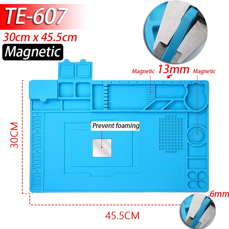 Soldering Station Mat Silicone Heat Resistant 932°F Anti-Static Magnetic Mat
