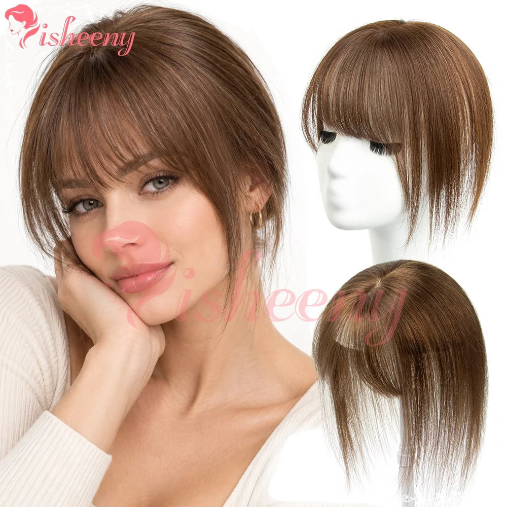 Human Hair Topper with Bangs, 10 Inch Clip-In Hairpiece, 5x9cm Base