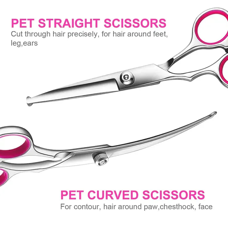 Pet Safe Scissors Set - 4pcs Stainless Steel Dog Grooming Shears