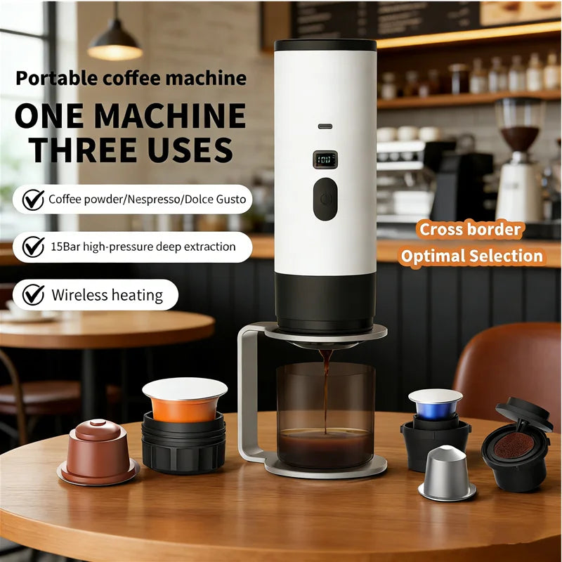 Portable 3-in-1 Wireless Espresso Coffee Maker for Car Home Camping