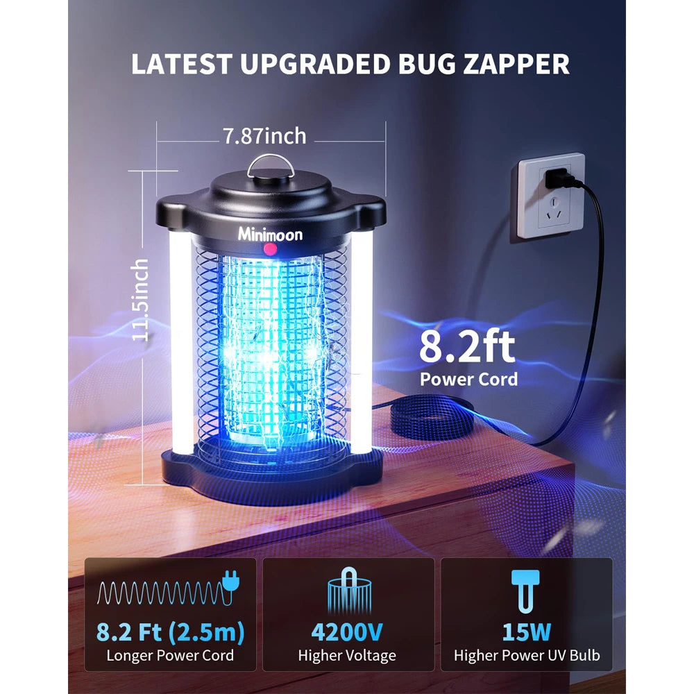 Minimoon Outdoor Mosquito Zapper with Dual LED Light, 15W Electric Trap