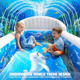 Inflatable Kids Swimming Pool with Sprinkler and Backrest, Blue & Yellow