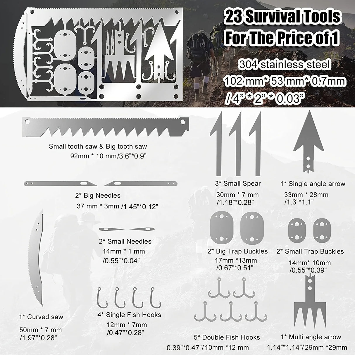 Outdoor Stainless Steel Survival Tool Card for Fishing & Camping