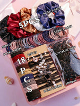 1085PCS Dark Hair Accessories Set - Seamless Ponytail Holders & Scrunchies