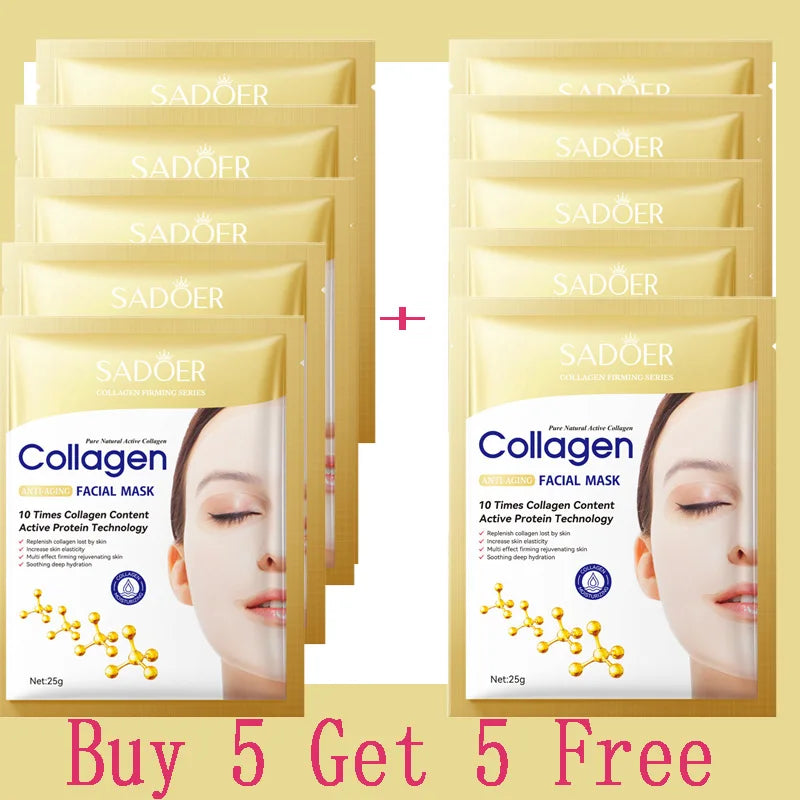 Korean Collagen Facial Mask 10pcs - Anti-Aging, Moisturizing, Brightening