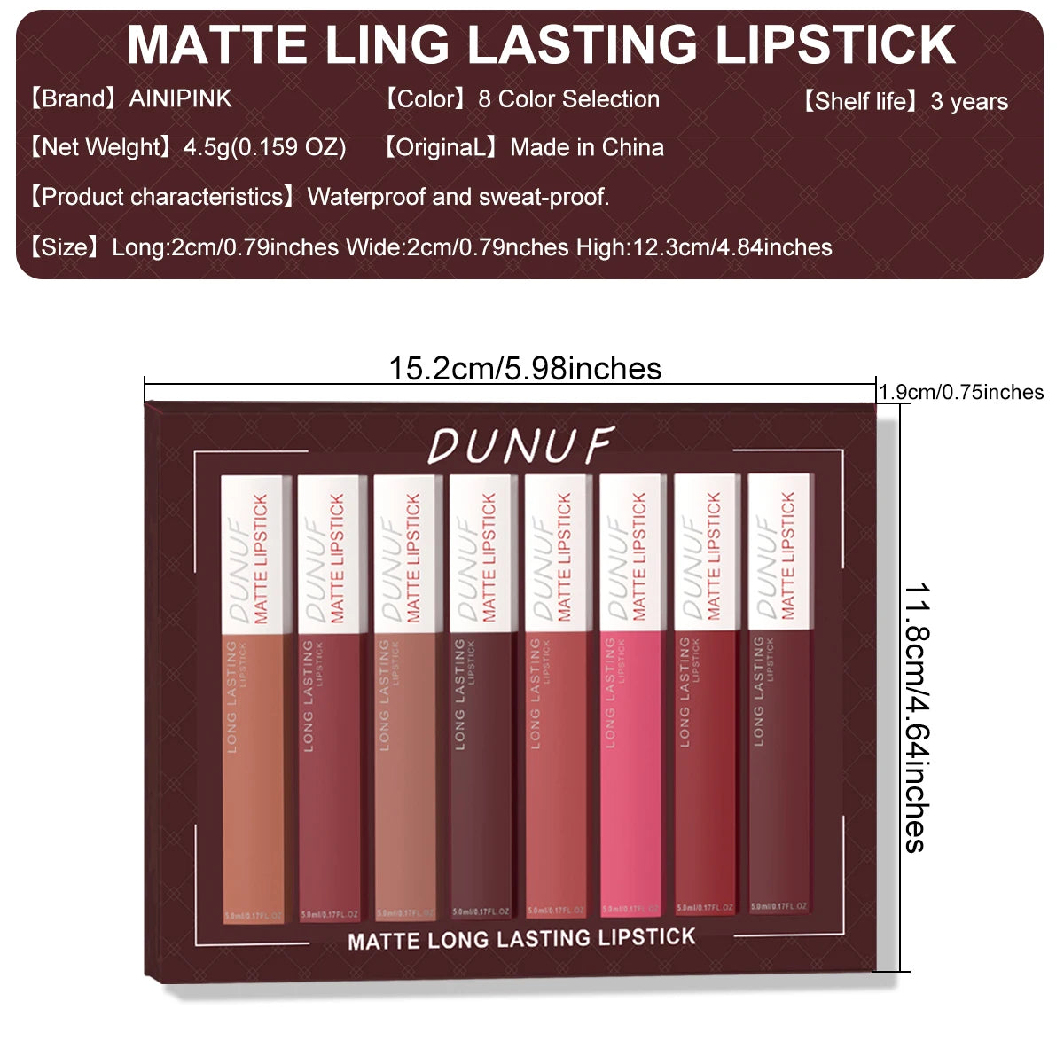 8pc Lip Gloss Set Matte Waterproof Highly Pigmented Nude Red Makeup