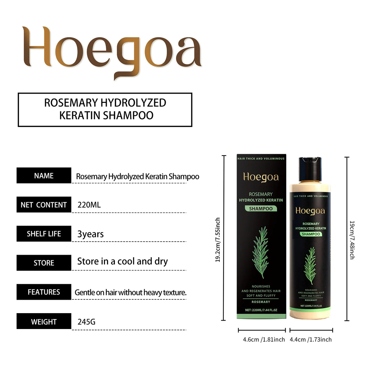 Rosemary Hydrolyzed Keratin Shampoo for Hair Care, 220 ml