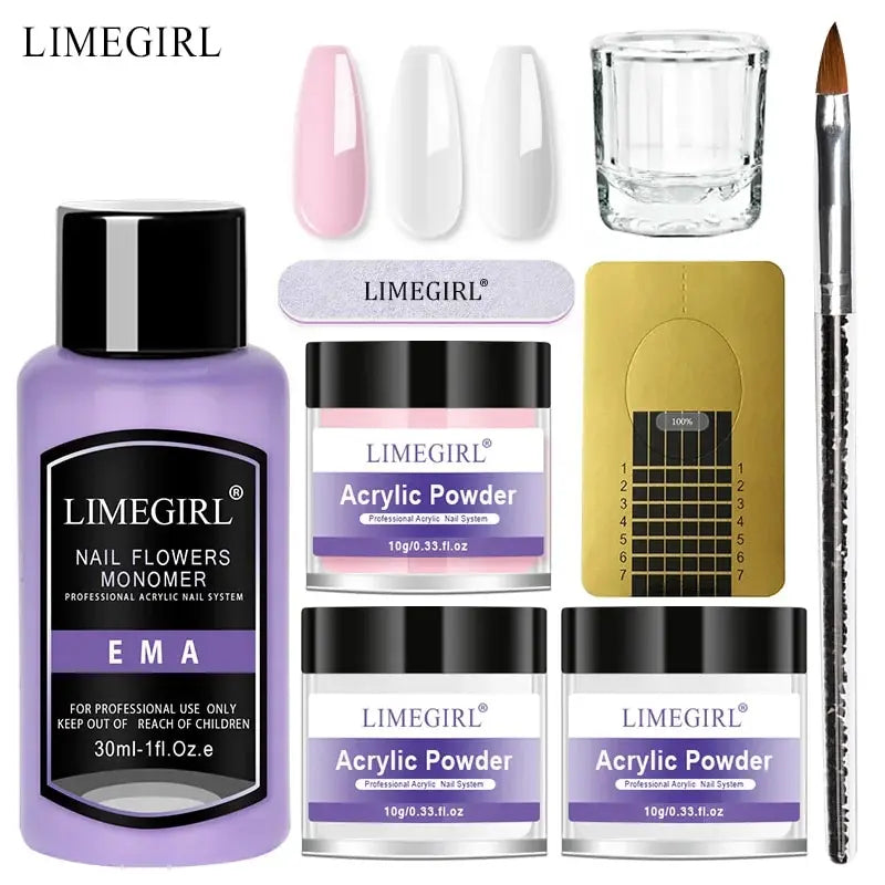 Acrylic Powder & Liquid Monomer Nail Art Kit - 3D Decoration Tools