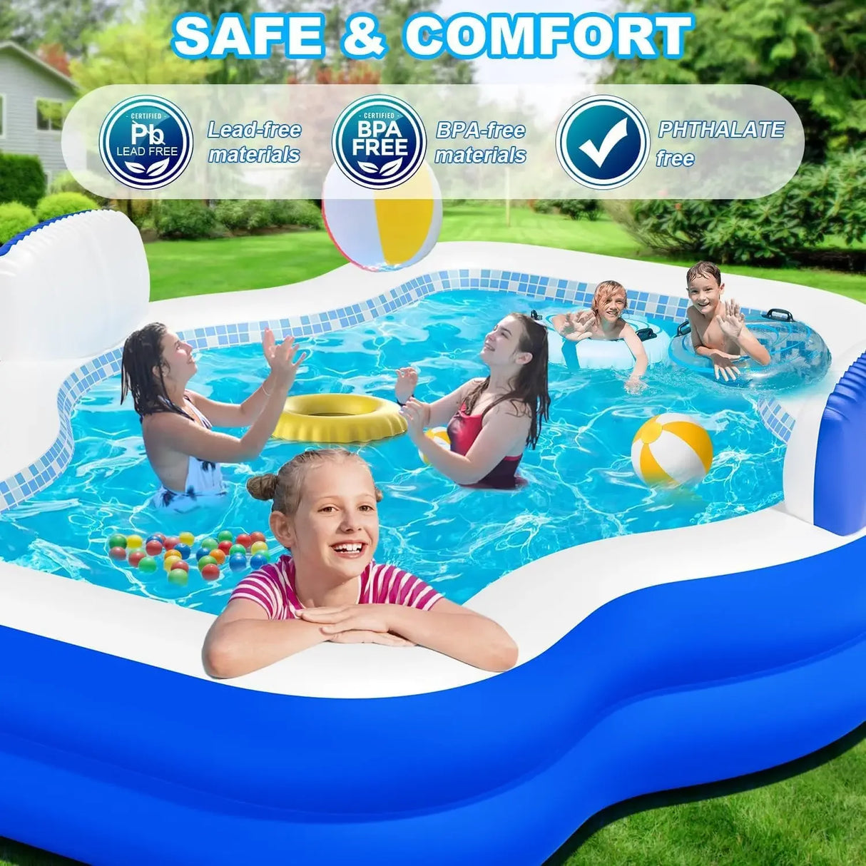 Oversized Inflatable Swimming Pool for Adults with Pump, 121 x 90 x 22 Inches