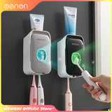 Automatic Toothpaste Dispenser Wall-Mounted Squeezer Toothbrush Holder Rack