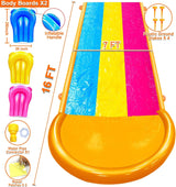 Extra Width Triple Slip Water Slide with 3-Way Sprinklers and 3 Bodyboards