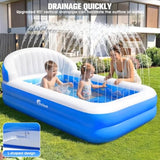 Inflatable Kids Swimming Pool with Sprinkler and Backrest, Blue & Yellow