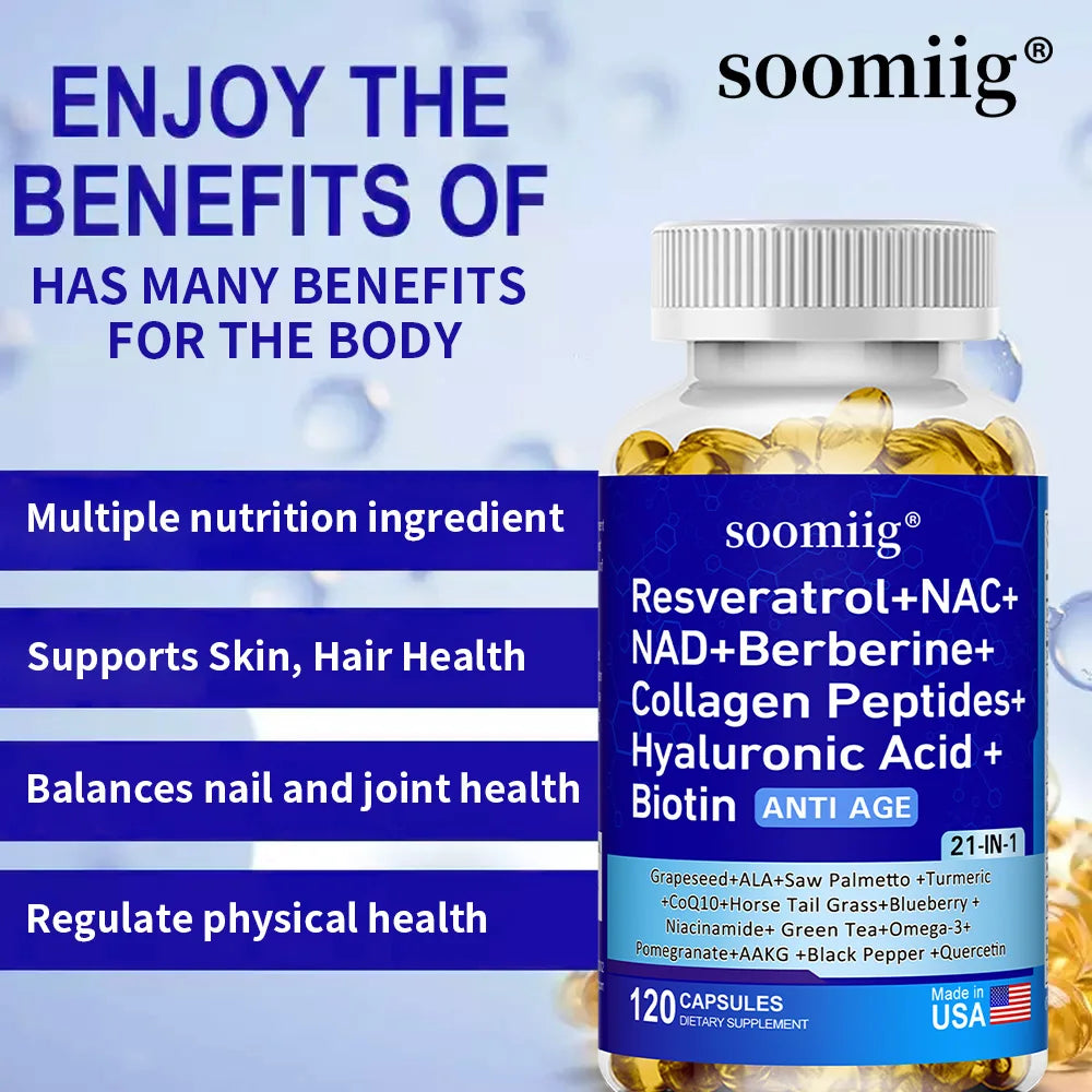 21-in-1 Cell Vitality Supplement with Resveratrol, Collagen, Turmeric