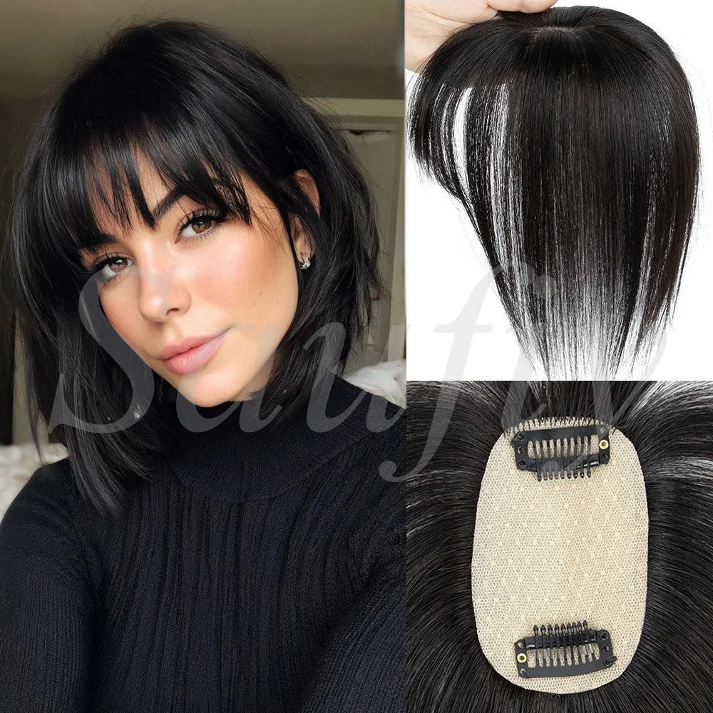 Human Hair Toppers for Women, 5x9cm Clip-in Hairpieces for Volume