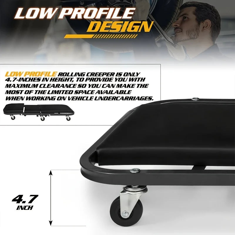 Heavy Duty Mechanic Creeper Seat with Wheels, 330lbs Capacity, Adjustable