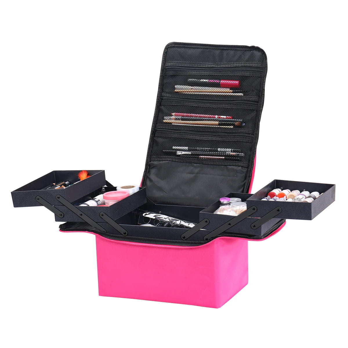 Large Makeup Train Case 4 Tier Organizer Bag for Women Travel Storage