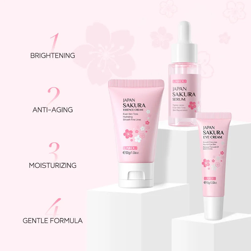 Sakura Skin Care Set - Facial Cleanser, Cream, Serum, Toner - Moisturizing Kit