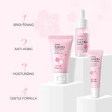 Sakura Skin Care Set - Facial Cleanser, Cream, Serum, Toner - Moisturizing Kit