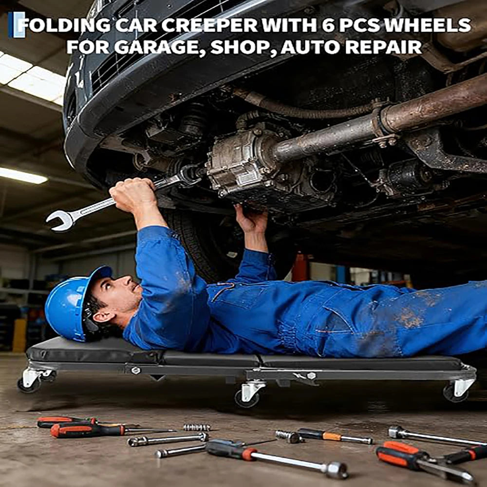 Foldable Garage Creeper Shop Seat, 300LBS Capacity, Automotive Repair Tool