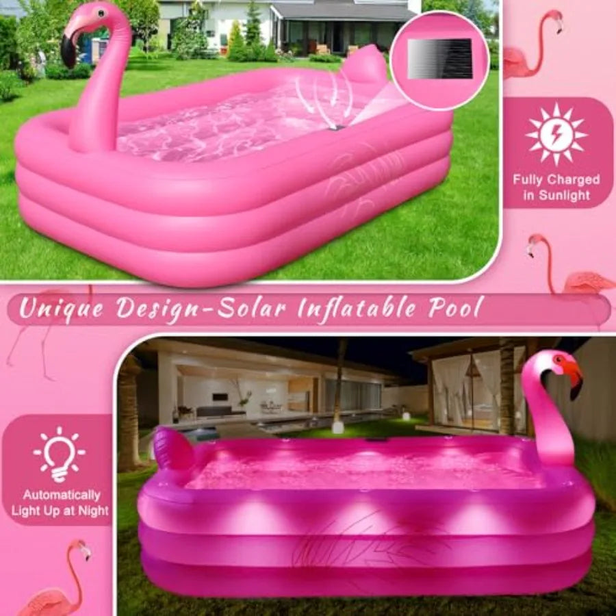 Inflatable Pool with Lights for Backyard Outdoor Use, Bright Pink 100x63x20