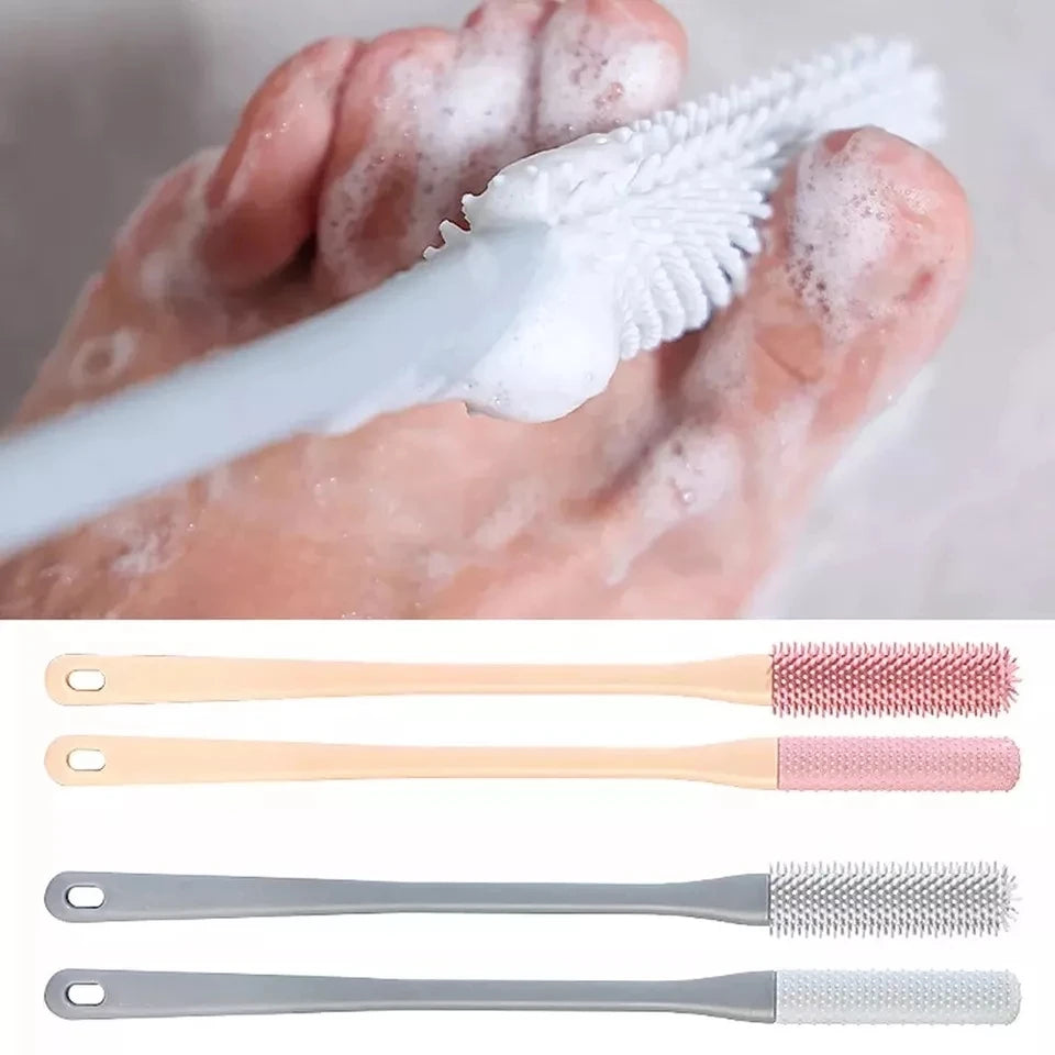 Silicone Shower Foot Brush with Long Handle - Toe Cleaning Scrubber