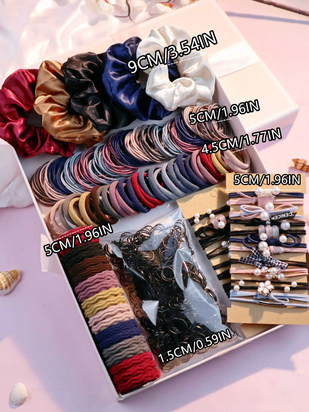 1085PCS Dark Hair Accessories Set - Seamless Ponytail Holders & Scrunchies