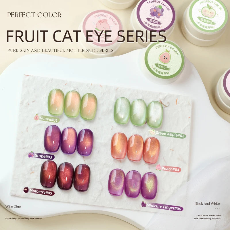 Cat Eye Gel Nail Polish Set, 3g Holographic Glitter, Green Pink Gold