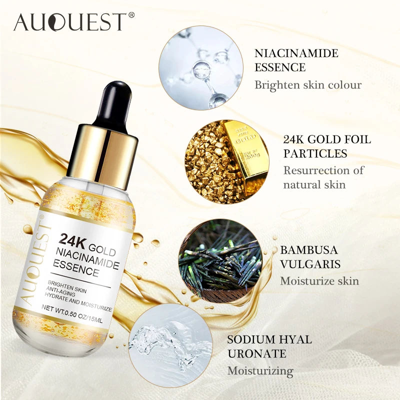 24K Gold Face Serum Niacinamide Hyaluronic Acid Anti-Wrinkle Skin Care