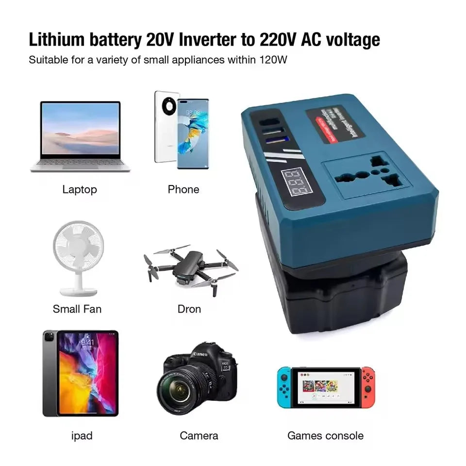 120W Lithium Battery Inverter DC 18-21V to AC 220V for Makita Tools