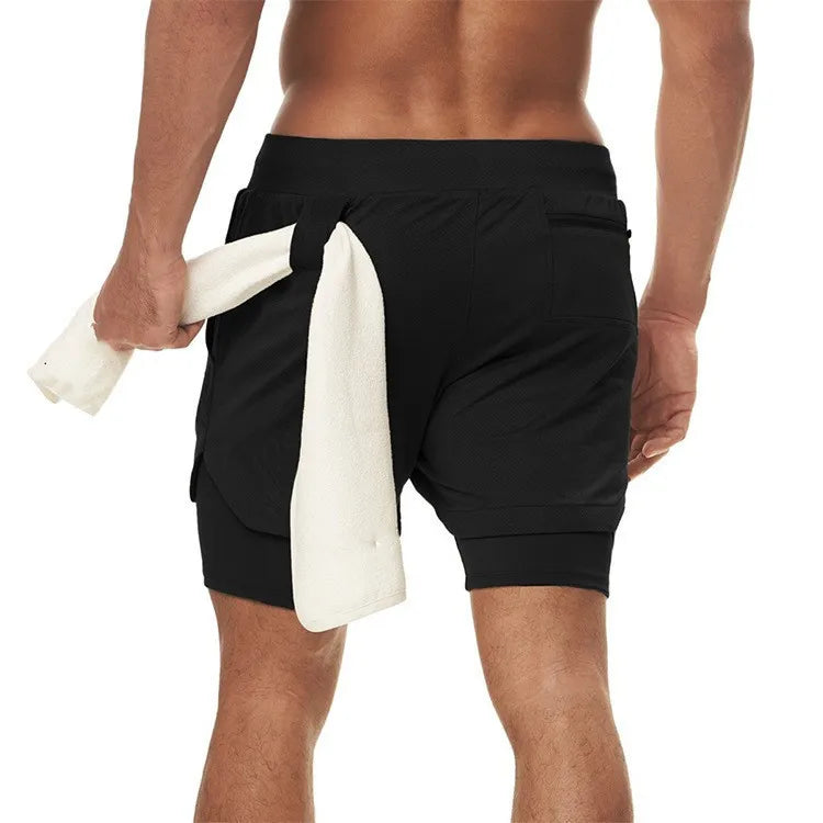 Camo Running Shorts Men 2-in-1 Quick Dry Gym Fitness Summer Workout