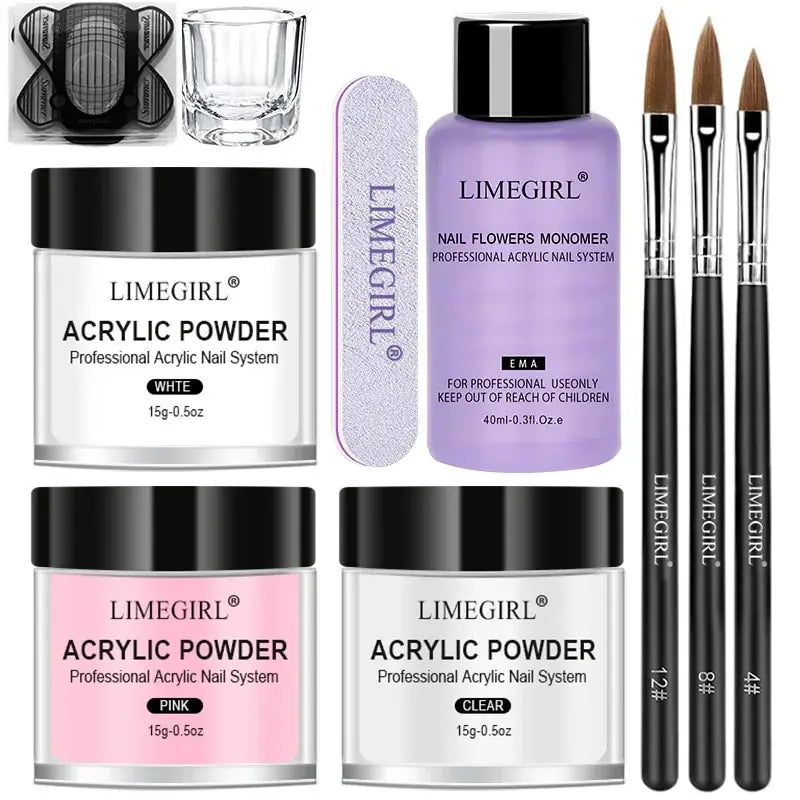 Acrylic Powder & Liquid Monomer Nail Art Kit - 3D Decoration Tools