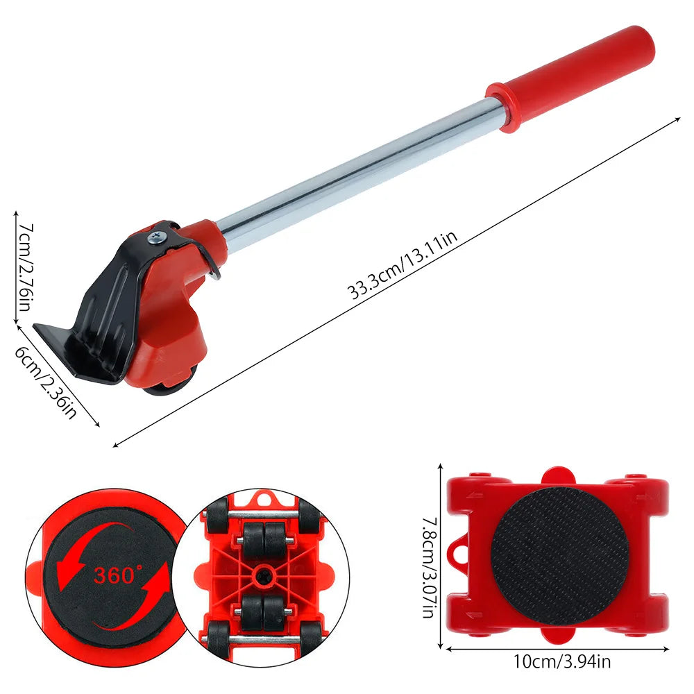 Heavy Duty Furniture Lifter Mover Roller Set - 5 Pcs Transport Tools
